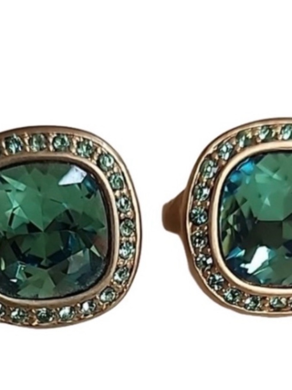 Givenchy Rose Gold Green Crystal Cushion Halo clip on Earrings